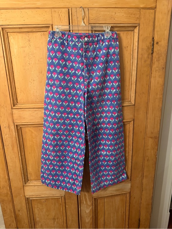 Sz Blockprints Pants - Wide Leg Floral Print Pants in Blue and Pink